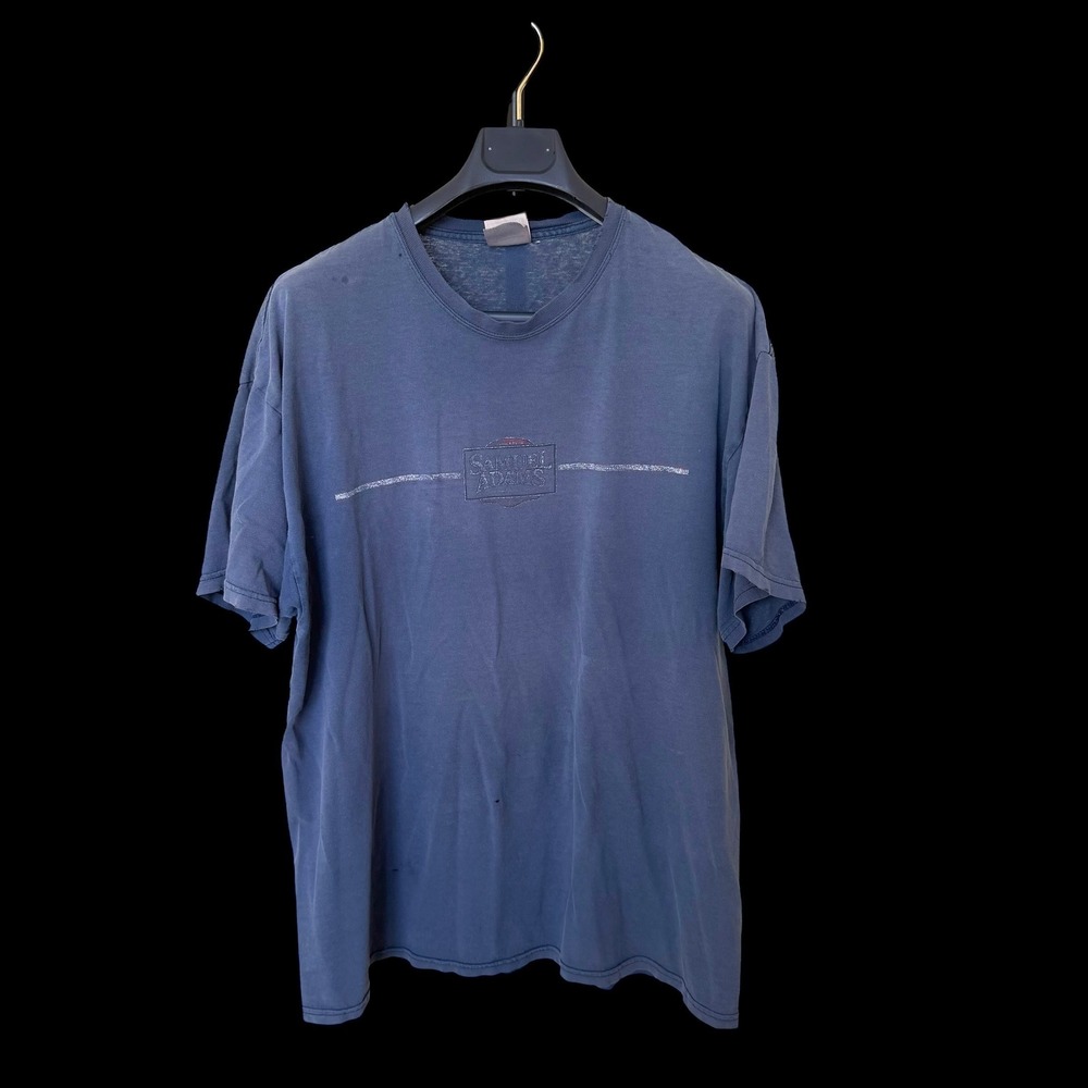 Vintage Samuel Adams Beer T-Shirt Blue Hanes‎ Heavyweight Mens XL Distressed